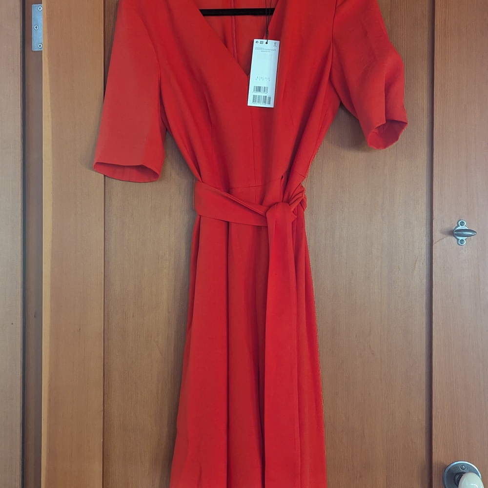 Adolfo Dominguez Red Jumpsuit V-neck Tie Front